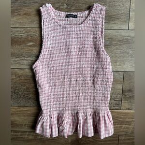 Smocked Pink Sleeveless Peplum Top